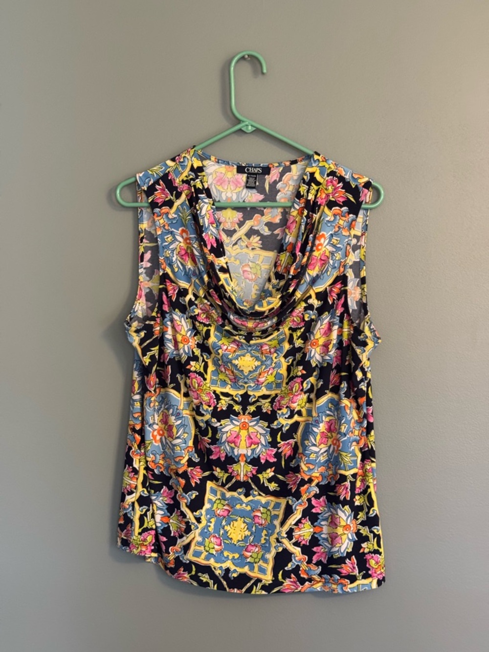Chaps Black Multi Floral Cowl Neck Sleeveless blouse